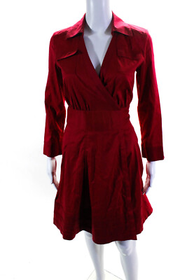 #ad Diane Von Furstenberg Women#x27;s Long Sleeve Collared Wrap Midi Dress Red Size 2 $66.27