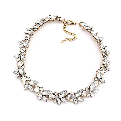 #ad Fashion Beautiful Clear Crystal Gold Rhinestone Floral Cluster Necklace 16 17quot; $11.98