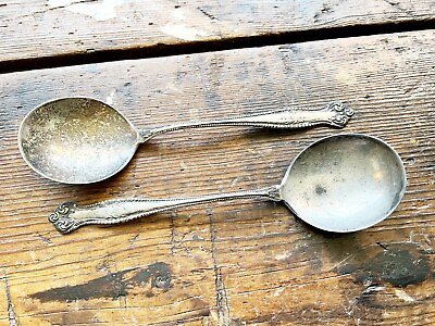 #ad Antique Pair Sterling Silver Soup Gumbo Spoons with Monogram $69.00