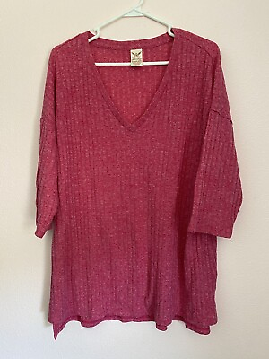 #ad Faded Glory 2X 18W 20W Women#x27;s Plus Size Hot Pink Solid Ribbed Top Blouse $12.06
