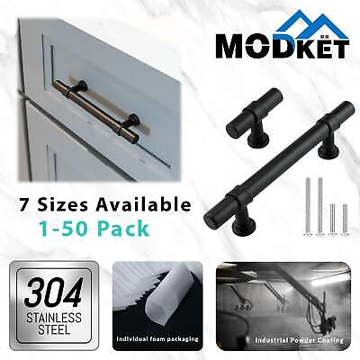 #ad Black Modern Cabinet Handles T Bar Pulls Kitchen Drawer Hardware Stainless Steel $104.22