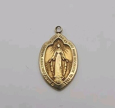 #ad Vintage Solid 14Kt Gold Virgin Mary Conceived Without Pendant Pray For Us $129.99