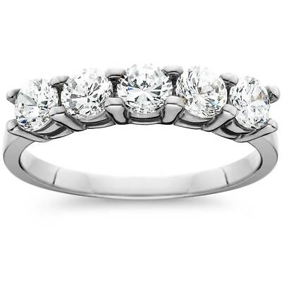 #ad 1ct Five Stone Natural Round Diamond Wedding Anniversary Ring 14K White Gold $599.99