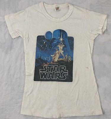 #ad Vtg Star Wars T shirt Youth Medium Hanes White Stained Original A New Hope $12.99