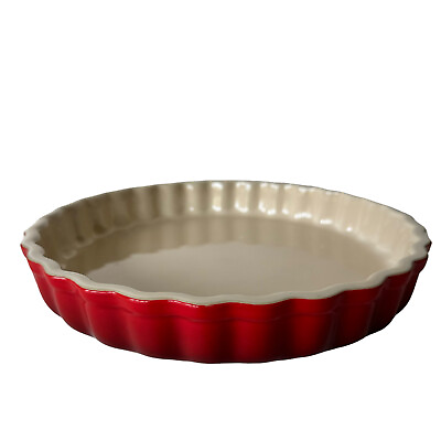 #ad Le Creuset Stoneware Fluted Tart Pan 9quot; Tarte Quiche Dish Cerise Cherry Red $49.99