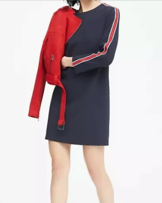 #ad #ad Banana Republic Dress Shift Dress Active Navy Blue Black Red Side Stripe Mini 0P $16.00