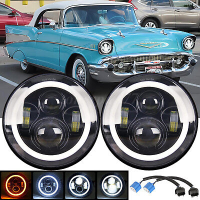 #ad Pair 7quot; Round LED Headlights Halo Angel Eyes For1955 1956 1957 Chevy Bel Air $38.99