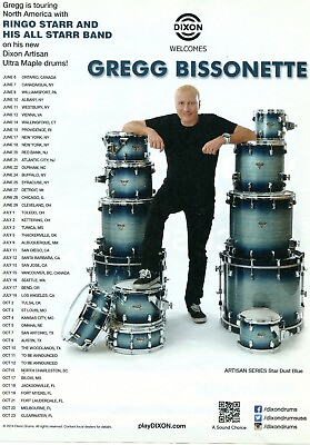 #ad 2014 Print Ad of Dixon Artisan Ultra Maple Drum Kit w Gregg Bissonette $8.99