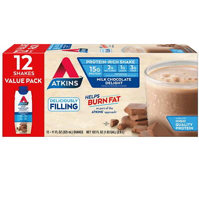 #ad Atkins Milk Chocolate Delight Protein Shake High Protein Keto Friendly 12 Ct $17.48