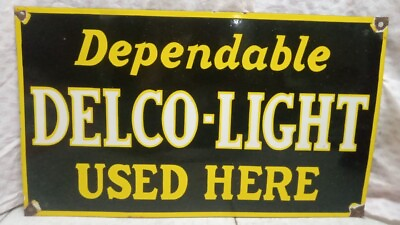 #ad Delco= Light: Used Car: Advertising Porcelain Enamel Sign 24 *14 Inches $95.00