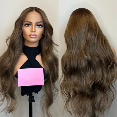 #ad Lace Front Wigs Full Head Light brown Heat Resistant Synthetic Long Wavy Fashion $26.99
