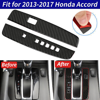 #ad 2Pcs Carbon Fiber Interior Gear Shift Set Cover Trim For 2013 2017 Honda Accord $12.88