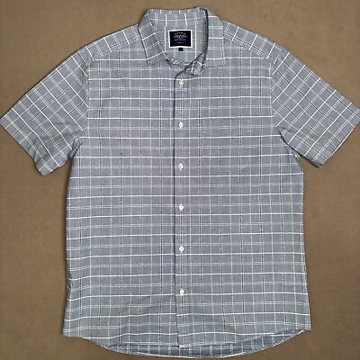 #ad Charles Tyrwhitt Button Shirt Mens L Classic Fit Blue Linen Blend Short Sleeve $27.99