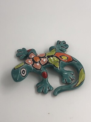 #ad Talavera Pottery Green Iguana Lizard Gecko Figurine Folk Art Mexico 5quot; EUC $18.99