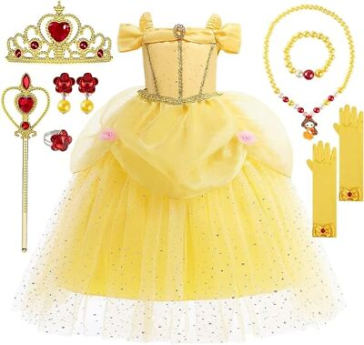 #ad Little Girls Belle Costume Princess Fancy Dress Accessorries Set Birthday Party $32.98