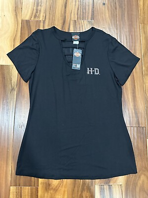 #ad Harley Davidson Black Women#x27;s Graphic T Shirt Size XL Extra Large Embellished $27.99