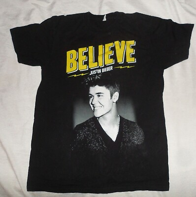 #ad Justin Bieber T Shirt Believe LIve 2013 Tour Black Graphic Size Medium M Concert $14.49