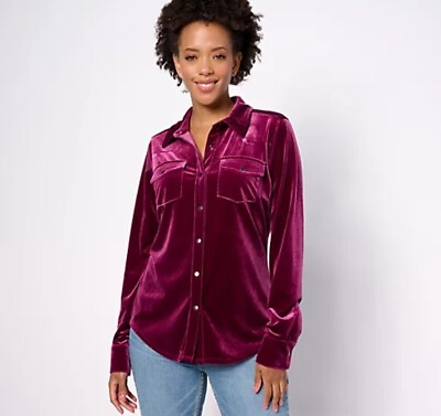 #ad Belle by Kim Gravel Knit Velvet Two Step Two Pocket Shirt PurplePotion L A620762 $22.00