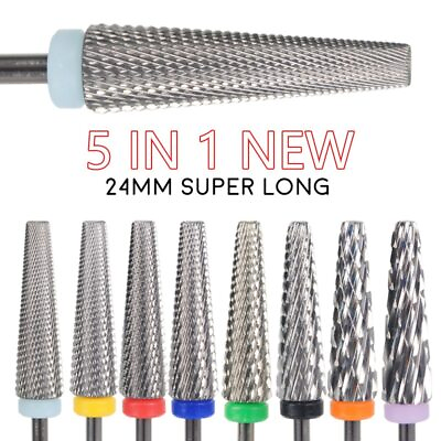 #ad 5 IN 1 24mm Super Long Tapered Carbide Nail Drill Bits Electric Nail Drill $26.07