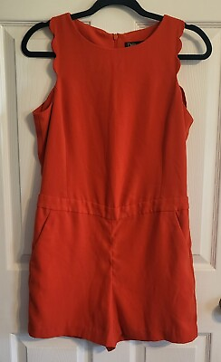 #ad Delia Women#x27;s Size 4 Burnt Orange Pockets Scalloped Sleeveless Jumpsuit Romper $20.00