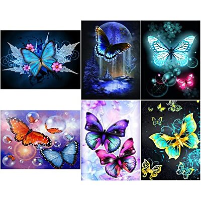 #ad 6 Pack Butterfly 5D Painting by Numbers Kits for Adults Complete Diamond Crys... $33.53