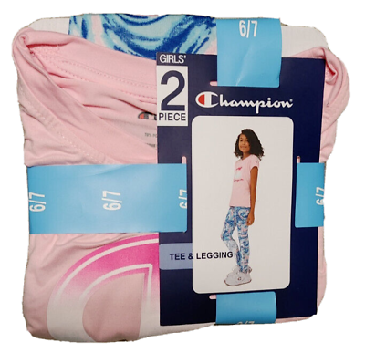 #ad NWT Girls Pink Blue CHAMPION Tee amp; Legging Set 4 5 $15.96