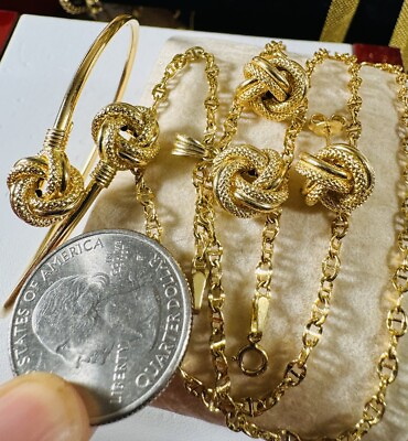 #ad 18CARAT Gold 20” long Set Necklace Pendant Earring Bangle fits 6 7” 11gram $1318.00