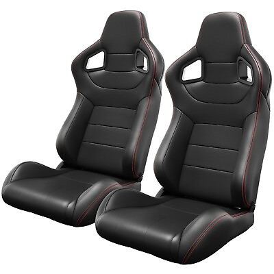 #ad 2 Pcs Universal Bucket Racing Seats PVC Leather Car Seats with Dual Sliders $295.99