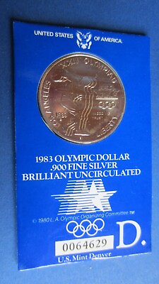 #ad USA Silber 1 Dollar Olympiade Denver 1983 im orig. Hartkarton in st EUR 25.00
