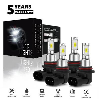 #ad 4x 9005 9006 LED Combo Headlight Bulbs Super White High Low Beam Kit 7000K Xenon $24.99