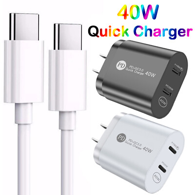 #ad 40W Dual Type C Fast Charger Power Adapter PD Cable For Samsung Google OnePlus $5.89