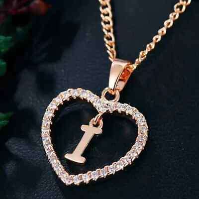 #ad 1Ct Round Cut Real Moissanite quot;Iquot; Letter Love Heart Pendant 14k Rose Gold Plated $97.99