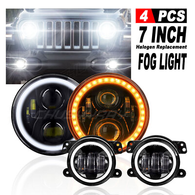 7inch LED Halo Headlights DRL amp; 4quot; Fog Lights Combo Fit For Hummer H2 H3 06 10 $129.68