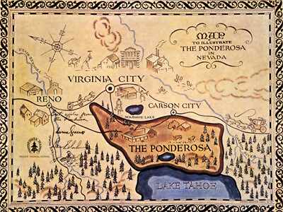 #ad Bonanza 18x24 Poster Ponderosa Map Nevada Reno Lake Tahoe $24.99
