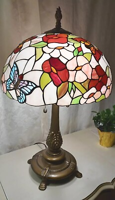 #ad Dale Tiffany Stained Glass Butterfly Floral Table Lamp 27quot; EUC $225.00