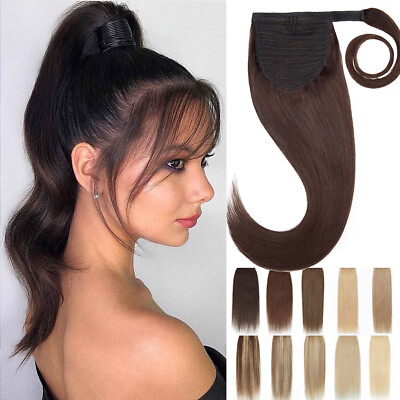 #ad 100% Remy Human Ponytail Clip In Hair Extensions Wrap Around Claw Long Pony Tail $64.74