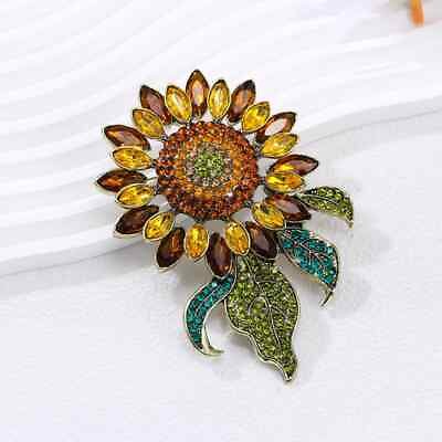 #ad Luxury Vintage Rhinestone Sunflower Exaggerated Brooches Badges Accessories Pins $6.83