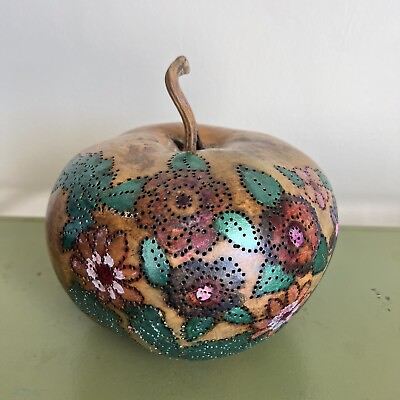 #ad Floral Pattern Boho Painted Gourd Lamp Art $22.00