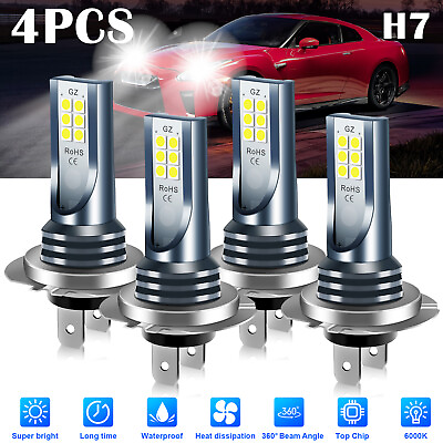4x H7 LED Headlight Bulb Kit High Low Beam 220W 60000LM Super Bright 6000K White $13.48