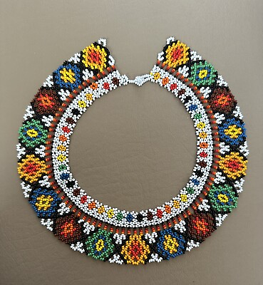 #ad Vintage Seed Bead Collar Necklace Handmade Southwestern Boho Multicolor $12.00