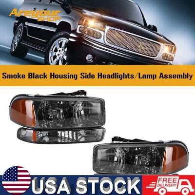 #ad Smoke Black Housing Side Headlights Lamp Assembly For GMC Sierra Yukon XL 99 06 $45.61