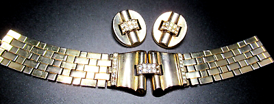 #ad TRIFARI Sparkling Ice Rhinestone Golden Vintage Bracelet Earring Set $149.99