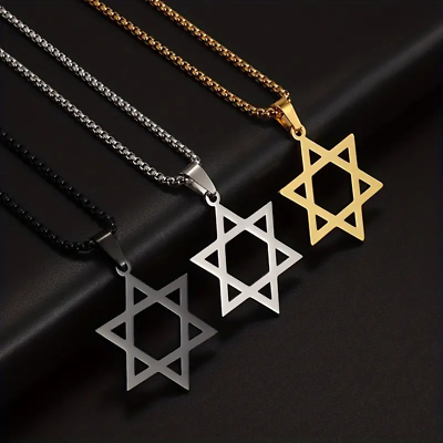 #ad Stainless Steel Star of David Necklace Religious Jewish Amulet $13.00