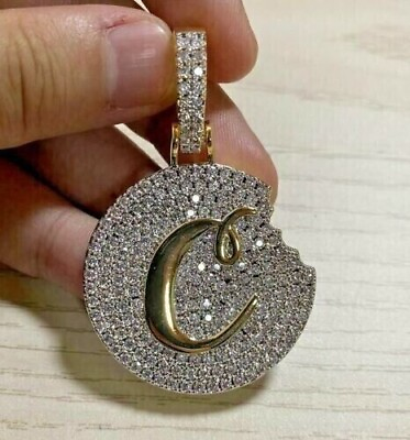 #ad 2Ct Round Good Cut Moissanite Personalized Pendant 14K Yellow Gold Silver Plated $207.00