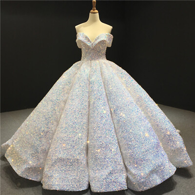 #ad Sparkly Sequins Princess Wedding Dresses Off Shoulder A Line Bridal Gowns $148.70