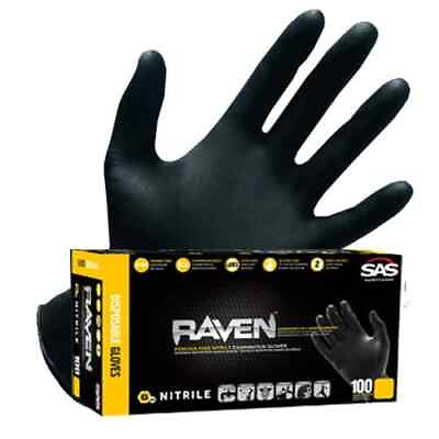 #ad SAS Raven Powder Free Black Nitrile Gloves CASE 10 BOXES $183.92