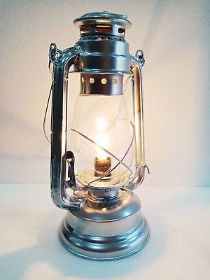 #ad 13quot; Electric Vintage Stable Silver Powder Coated Lantern with Blown Glass Decor C $69.50