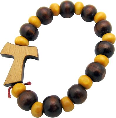 #ad Christian Fashion: Wooden Beads Rosary Bracelet with Tau Cross A Symbol of Fai $30.10