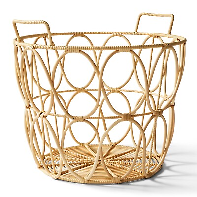 #ad #ad Side Handles Large Natural Poly Rattan Open Weave Round Basket，19.49quot; x 17.32quot; $19.13