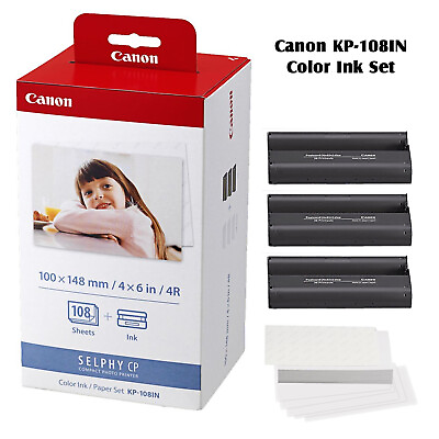 #ad Canon Selphy CP1500 CP1300 CP1200 4x6 108 sheets Color Ink Paper Set KP 108IN $33.70